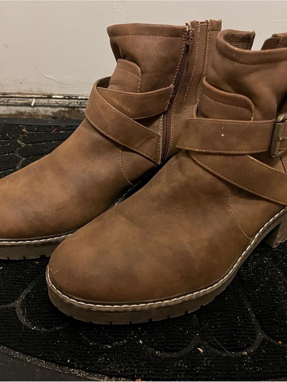 Lane Bryant Tan Buckle Strap Ankle Boots